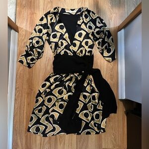 Gold and black front-tie dress